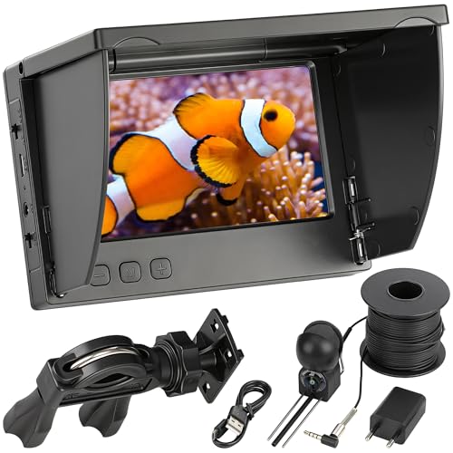 Abliseoum Underwater Fishing Camera 5000mAh Battery 4.3 LCD & IR Night Vision IP68 Waterproof Portable Fish Camera 98ft Cable for Ice Lake Boat & Kayak Fishing