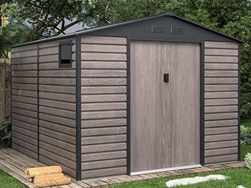 Vente-unique Abri de Jardin métal en Acier galvanisé Effet Bois Gris 8,94 m² - ADELMO
