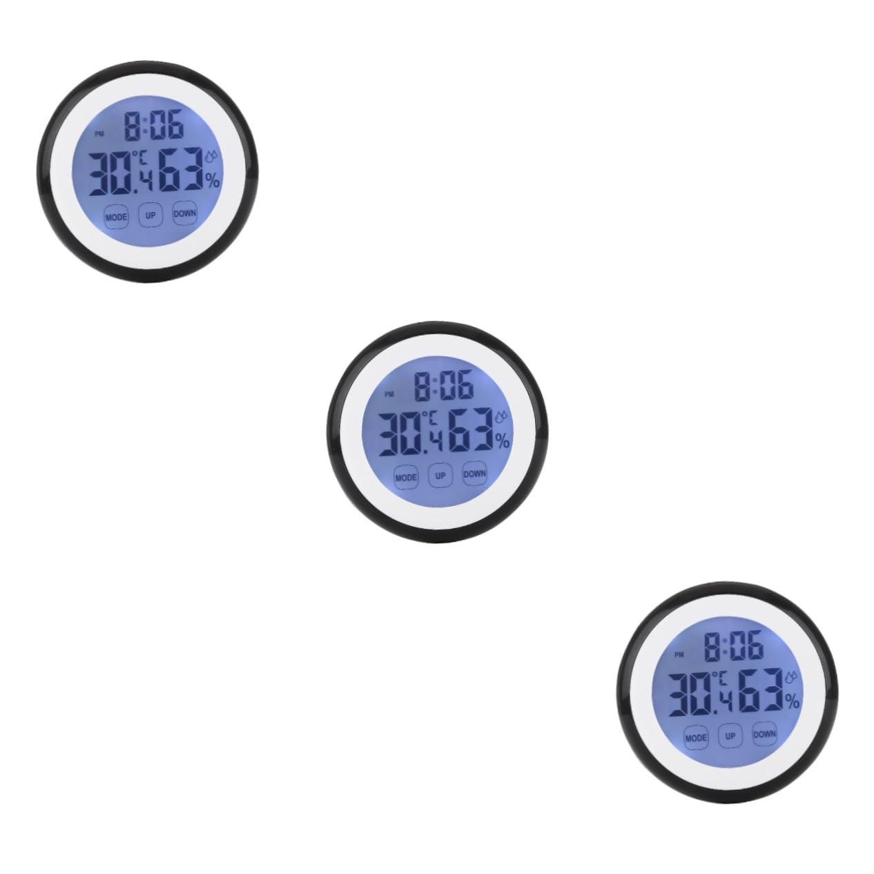 BESPORTBLE 3pcs Thermometer Electronic Temperature Meter Round Temperature and Humidity Meter Number Digital Temperature Meter Hygrometer Touch Screen Household Alarm Clock