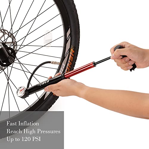 Versatile Mini Bike Pump With 120 Psi Gauge - Fits Presta, Schrader, And Dunlop Valves - Includes Ball Needle - Compact And Portable #TOP3