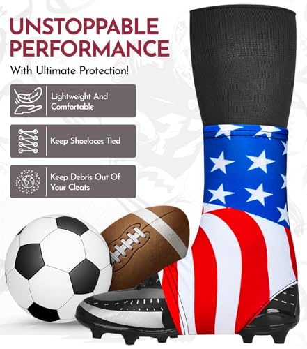 Exxact Sports Spats Football Cleat Covers - Keep Your Laces Tied and Cleats Clean, Football Spats for Cleats, Perfect for Baseball, Soccer, Lacrosse, Hockey (USA Flag, Small)