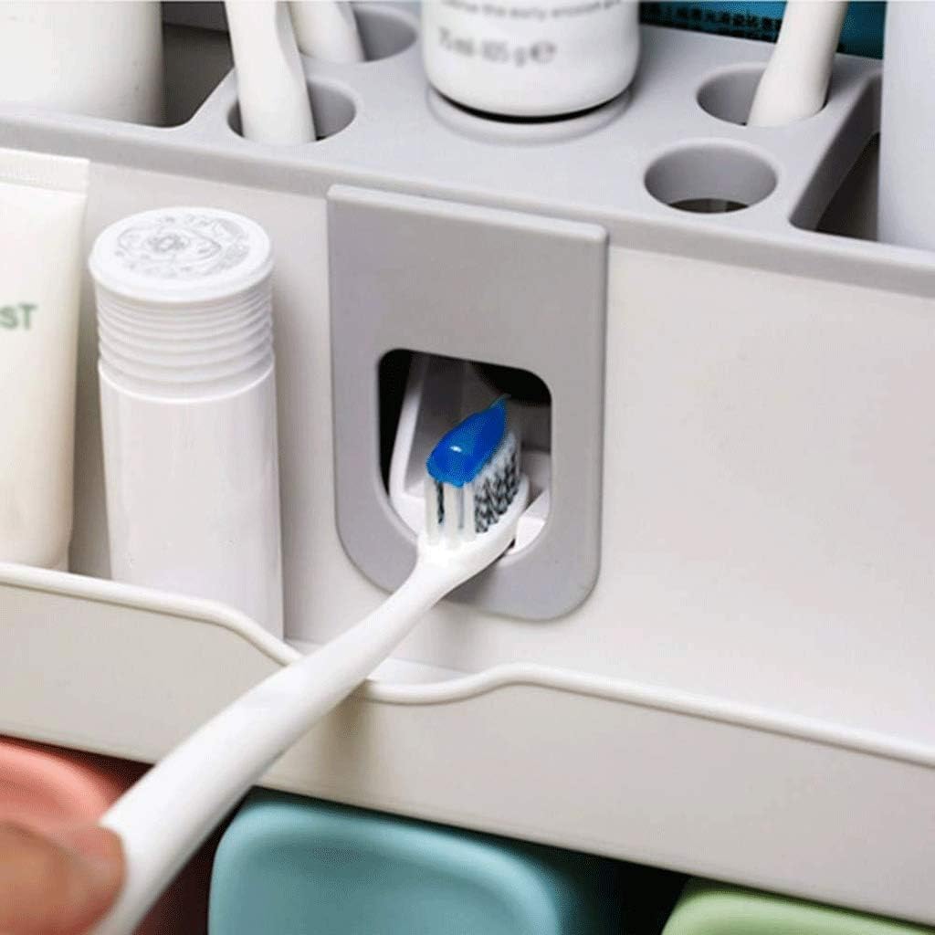 Wall Mounted Toothbrush Holder with Toothpaste Dispenser, Toiletry Items Storage No Drilling on, Set(Small)