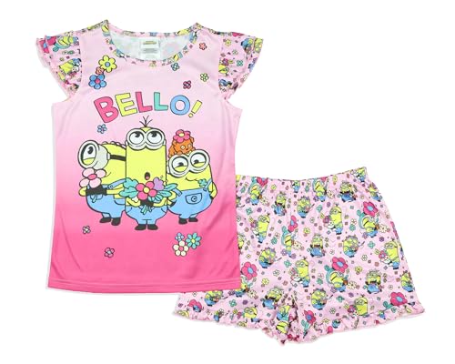 Despicable Me Girls' Flower Bello! Minions Sleep Pajama Sleep Set Shorts2
