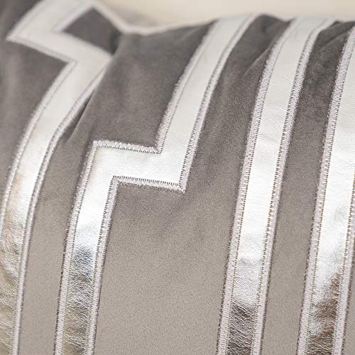 Alerfa 18 X 18 Inches Gray Geometric Silver Leather Striped Cushion Cases Luxury European Throw Pillow Covers Decorative Pillows For Couch Living Room Bedroom Car 45 X 45Cm #TOP3