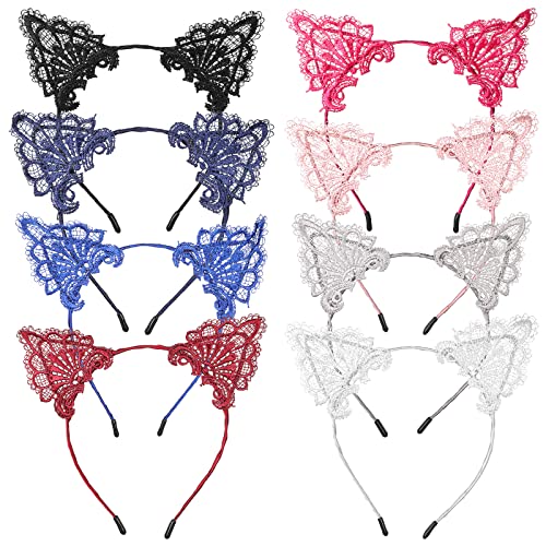 BBTO 8 Pcs Cat Ears Headband Masquerade Cat Ears Women Hair Band Accessories Lace Headband for Mardi Gras Party Costume Daily Decoration