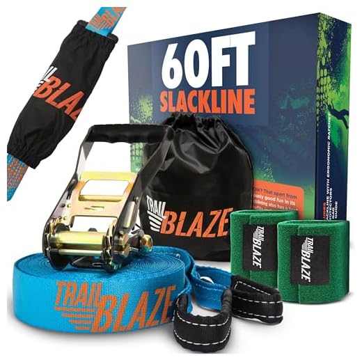 Premium Slackline Kit 60ft Longest Ever - Tree Protectors Ratchet Cover Strong Carry Bag - Slack Lines for Backyard Ideal for All Levels - Ninja Tight Rope for Trees Easy Setup Outdoor Healthy Fun