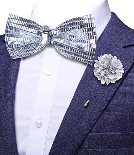 Image of Hi-Tie Bow Ties for Men Pre-Tied Pocket Square with Cufflinks Mens Bowtie Sets for Wedding Formal Party