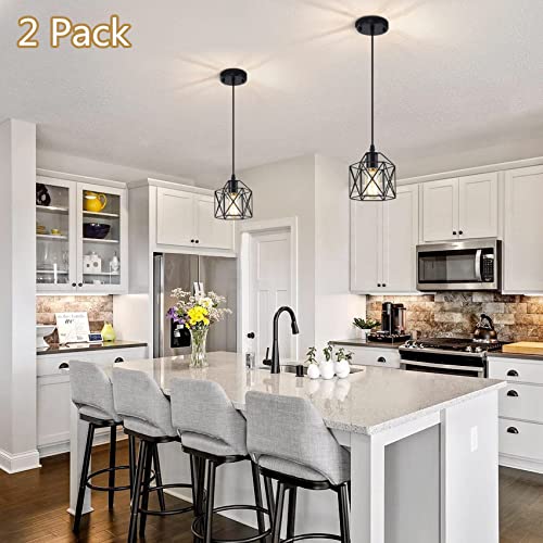 Naann Black Pendant Light, 2 Pack Vintage Cage Hanging Lamp Farmhouse Industrial Metal Pendant Lighting Fixtures For Kitchen Island Bedroom Hallway #TOP1