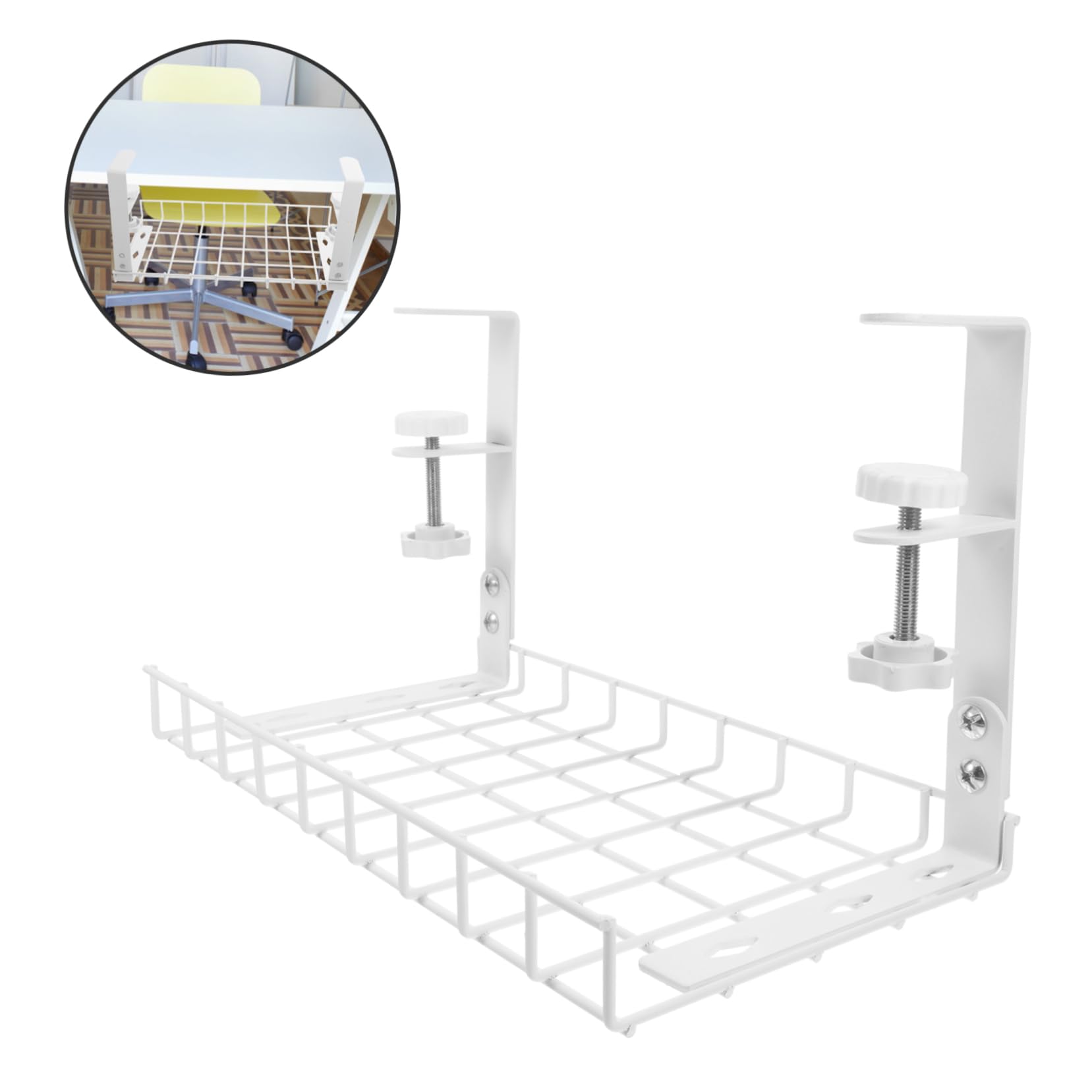 NUOBESTY Organizzatore di Cavi da Scrivania senza Trapano in Ferro Bianco Grande Capacità per Ufficio e Setup Gaming Design Moderno Minimalista