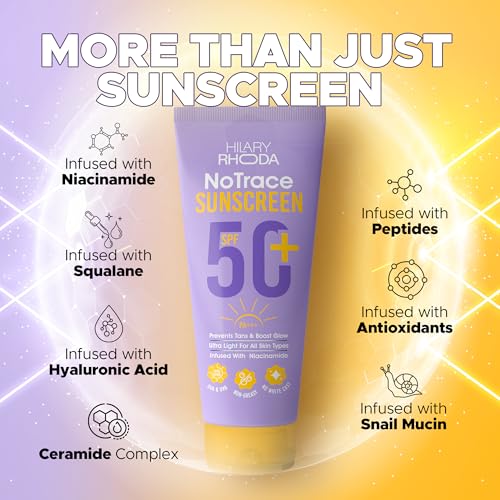 Image of Hilary Rhoda No Trace Sunscreen Spf 50 PA+++ | Broad Spectrum & Ultra Lightweight Texture I With Niacinamide & Hyaluronic Acid | Squalane | Cream-Based Sunscreen | UVA /UVB & Blue Light Protection | Non-Greasy | All Skin Types | 50g