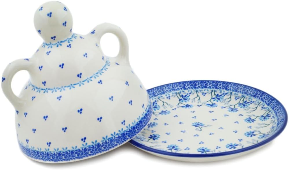 Polmedia Polish Pottery Cheese Lady - Blue Grapevine Pattern Handmade in Boleslawiec Poland by Ceramika Artystyczna + Certificate of Authenticity
