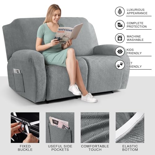 Image of Timeles Recliner Covers Extra Wide Recliner Loveseat Covers Oversized Reclining Couch Covers Sofa Slipcovers Stretch Soft Washable (Two-Seater Oversized, Light Gray)