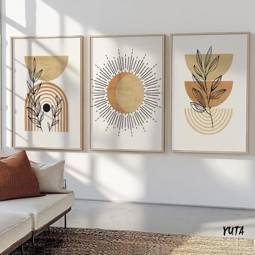 Peinture sur toile neutre de style mid-century : affiches murales bohèmes beige haut de gamme