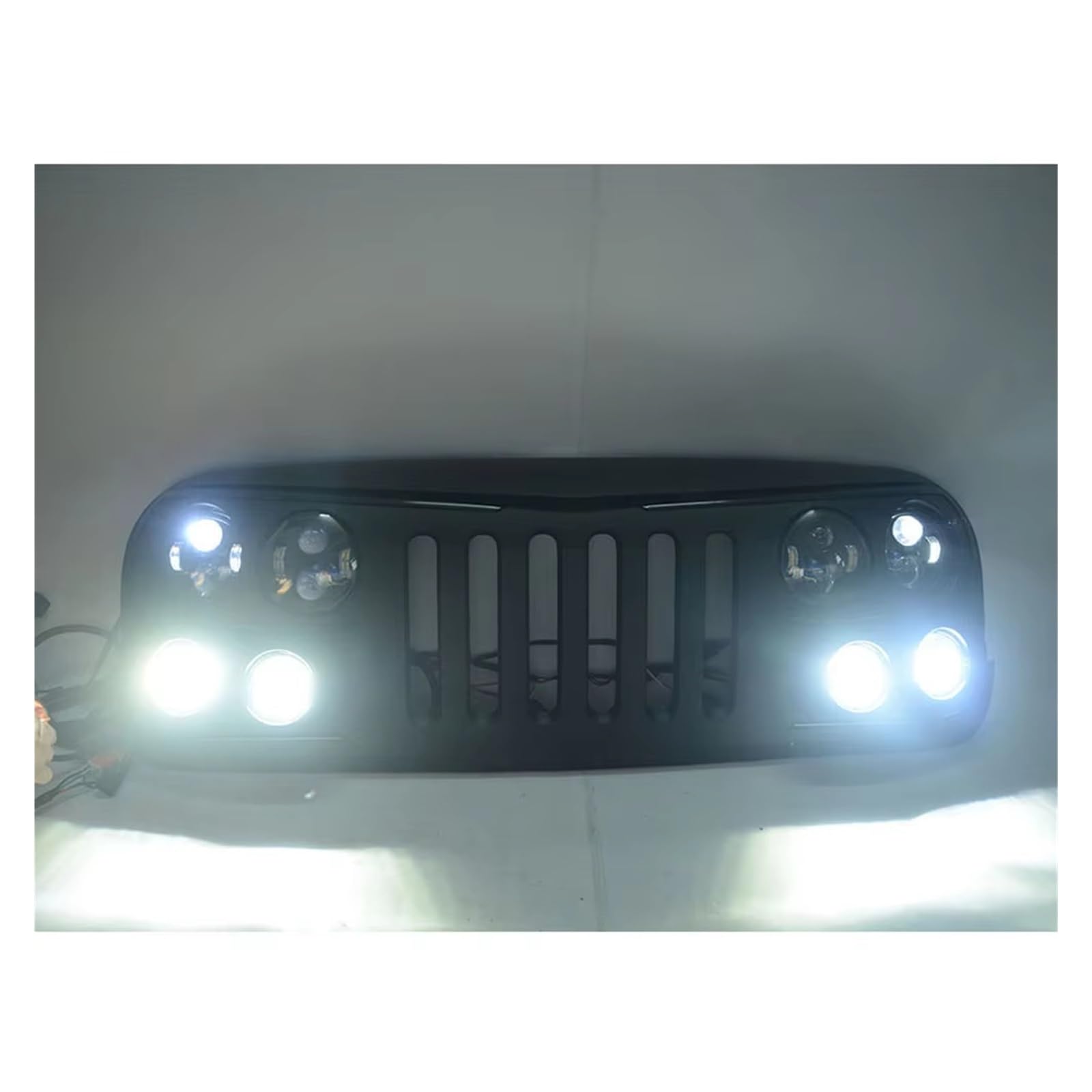 Radiateur Auto Grilles pour Jeep pour Wrangler JK 2007-2017 Racing Grill Grille Capot ABS Noir Mat Pièces Automobiles Grilles Pare-Chocs Avant Maille avec Garniture Lumières Calandres Avant