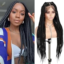 Knotless Box Braided Wig 360 Full Lace Jumbo Braided Wigs for Women Braided Lace Front Wig with Baby Hair Glueless Synthetic Handmade Braids Wig 1B, 36 Inch