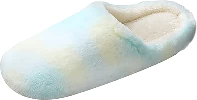 Memory Foam Slippers Katliu Women's Fluffy Slippers - Closed Toe Faux Fur Memory Foam House Slippers With Non-Slip Sole Cozy Indoor Footwear