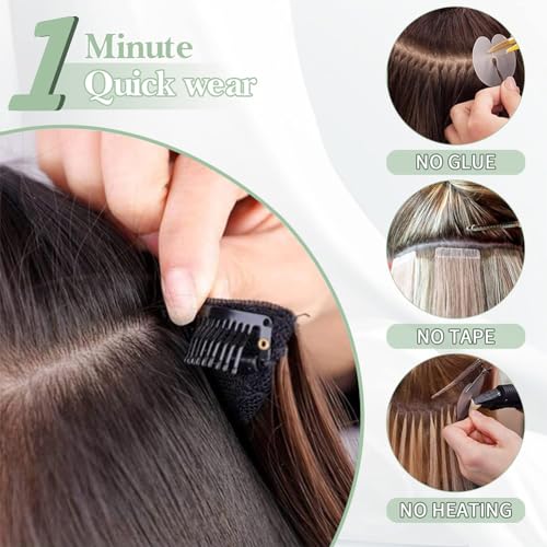 Hair Extensions Clip In 20Inch Long Wavy Hair Extensions 4Pcs Synthetic Full Head Hairpieces Seamless Weft for Natural Volume for Daily Use & Any Occasions Weft for Natural Volume Honey Brown Balayge - Image 3