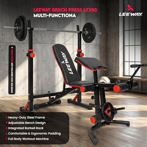 Image of Leeway LF350 Bench Press for Home Gym Setup | Adjustable Foldable Gym Bench /Table Exercise | Incline Decline Flat Positions with Leg Extension, Preacher Curl | Multipurpose Strength Training Workout(Black, Bench LF350)