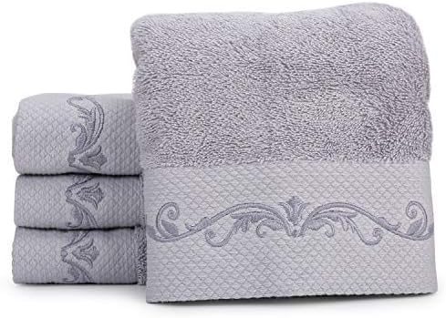 WeiWyTex 100% Pakistan Cotton Luxury Extra Large Hand Towels Set for Bathroom Decorative | 4 Pack 16x31 in | 750 GSM Five-Star Hotel Standards | High Water Absorbability | Thick and Soft (Light Gray)