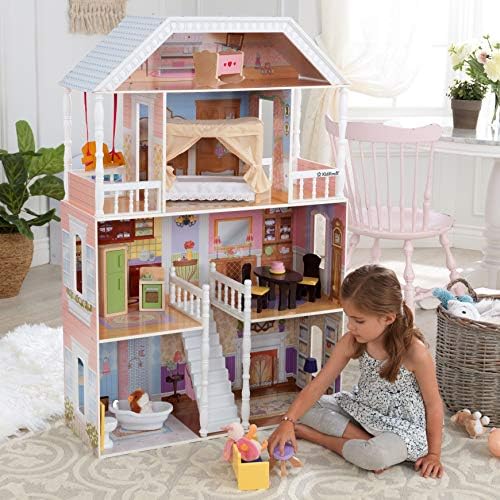 KidKraft 65023 Savannah Wooden Dolls House with Furniture and Accessories Included, 4 Storey Play Set for 30 cm/12 Inch Dolls
