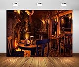 BELECO 7x5ft Fabric Medieval Tavern Backdrop for Photography Wooden Interior Candle Light Fireplace Ancient Tavern Inn Bar Restaurant Background for Party Decorations Photo Booth Studio Props