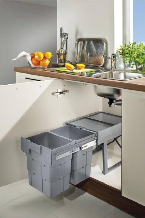 32 Litre Kitchen Pull Out Bin-400mm Wide Cabinet 2 Container-2x16 litre