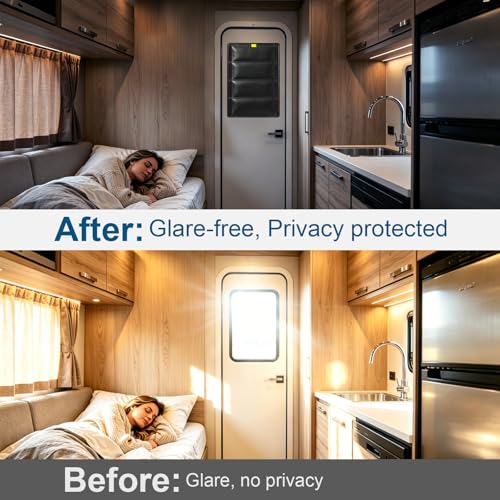 Image of RV Door Window Shade Cover - RV Blackout Window Cover with UV Protection and Privacy Features (25 * 16 in) Foldable Magnet Design, Waterproof Fabric (Black1, 2 Pack (25 inch L x 16 inch W))