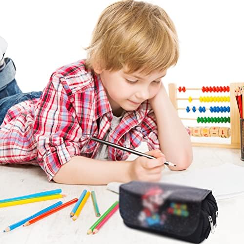 Pencil Case, ALHX Student Animation Stationery Box Wallet, Kids Birthday Easter Gift Pencil Case Pencil Bag (Black Printed)