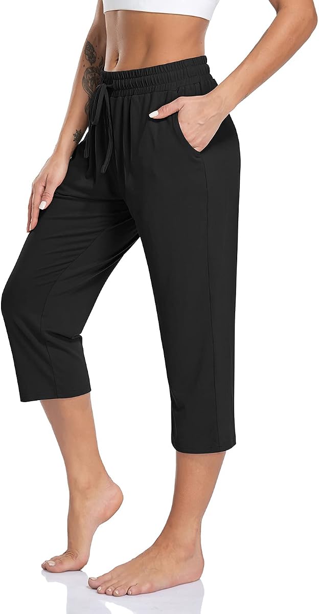 TARSE Women's Capri Yoga Pants Loose Soft Drawstring Workout Sweatpants Causal Lounge Pants with Pockets | Comfortable Stretchy Fabric, Casual Lounge Pants, Side Pocket, Workout Travel Daily Wear