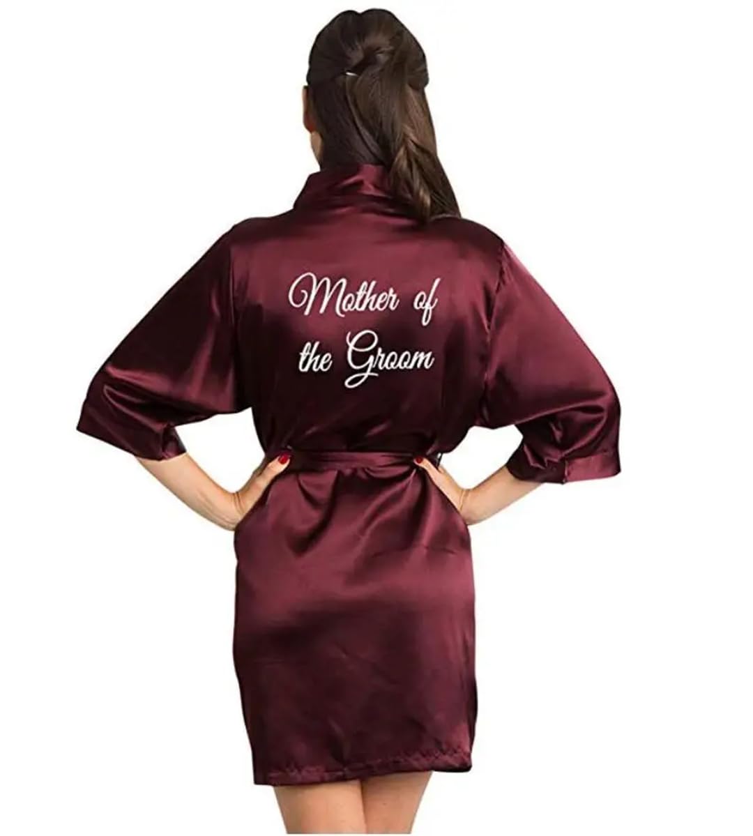 Yeuyyben Borgogna Raso Kimono Vestaglia Delle Donne Breve Pigiama Vestaglia Vino Rosso Damigella D'onore Sposa Abiti Da Sposa