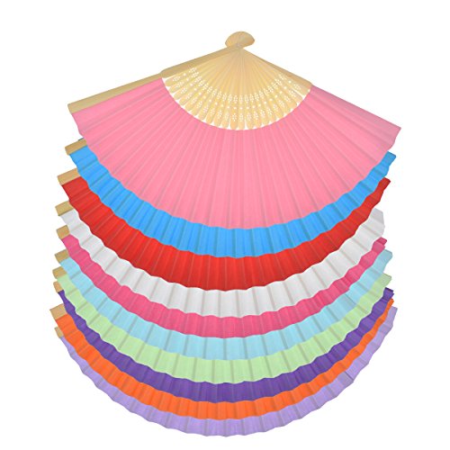 Yokind 10 Packs Multicolor Bamboo Folding Fan Hadheld Fans Paper Folded Fan For Wedding Party Decoration #TOP3