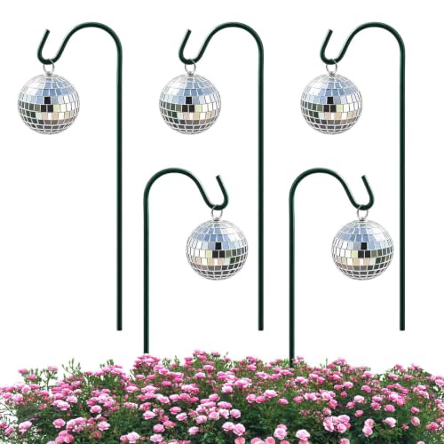 Image of Ceweao Solar Disco Ball Garden Stakes, 5pcs Silver Crackle Glass Mirror Disco Ball Plant Bulb, Globe Flower Picks, For Pot Floral Pathway Home Walkway Lawn Patio Planter