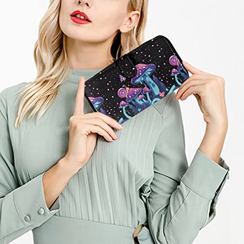 doginthehole Mushroom Long Wallets Card Holder Organizer with ID Window Women Leather Purse Large Cell Phone Holder Clutch Wallet Ladies Travel Purse4
