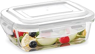 KLIP-N-STORE RECTANGULAR GLASS STORAGE CONTAINER WITH AIR TIGHT LID FOOD STORAGE CONTAINER MICROWAVE SAFE CONTAINER 370 ML