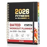 2026 Fitness Workout Journal Planner for Women & Men, JAN 2026 - DEC 2026 Exercise Planner, 6.4' x 8.3' Workout Calendar Journal Essentials Gift for Goals, Tracking, Gifts with PVC Plastic Cover,Black