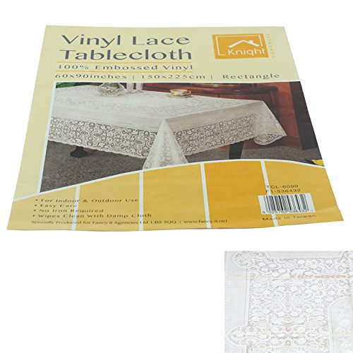 Attractive & Stylish PVC Vinyl Table Cloth/Cover In Lace/Crochet - In Assorted Size & Shape (150 X 225CM RECTANGLE, LACE) by Value 4 Money