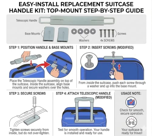 Image of Luggage Wheel,Handle,Lock Only for Replacement and Repair for VIP, Safari, Skybag, Amrican Tourister Suitcases Luggage Part (2 PCS HANDLE GREY)