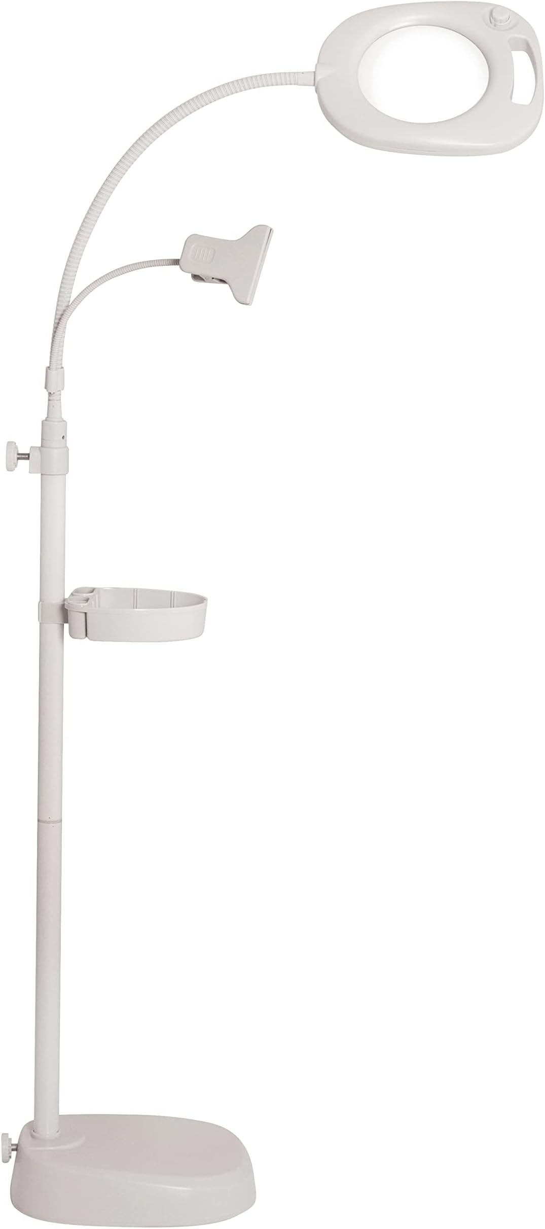 PURElite Magnifying LED Craft Lamp - Floor Lamp, Table Lamp & Clip-on Light with Chart Holder & Accessories Tray, Natural Daylight Bulbs, Adjustable Neck for Needlework, Sewing, Crafting, Reading