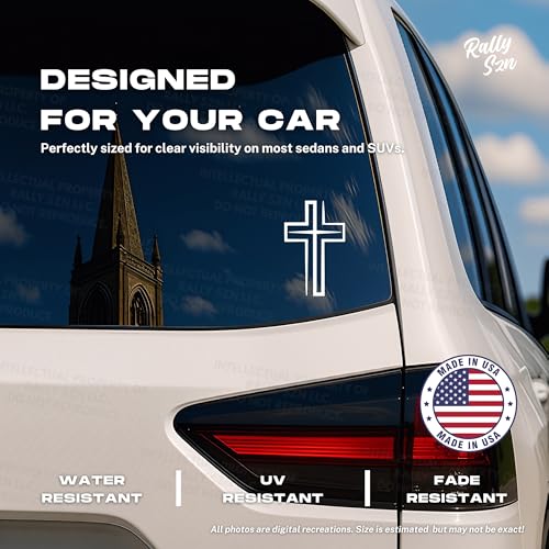 Image of Modern Cross - Christian Jesus Cross Car Vinyl Decal Bumper Sticker for Car, Wall, Window, Vehicle, Weather Resistant, Viral (White) (1, White)