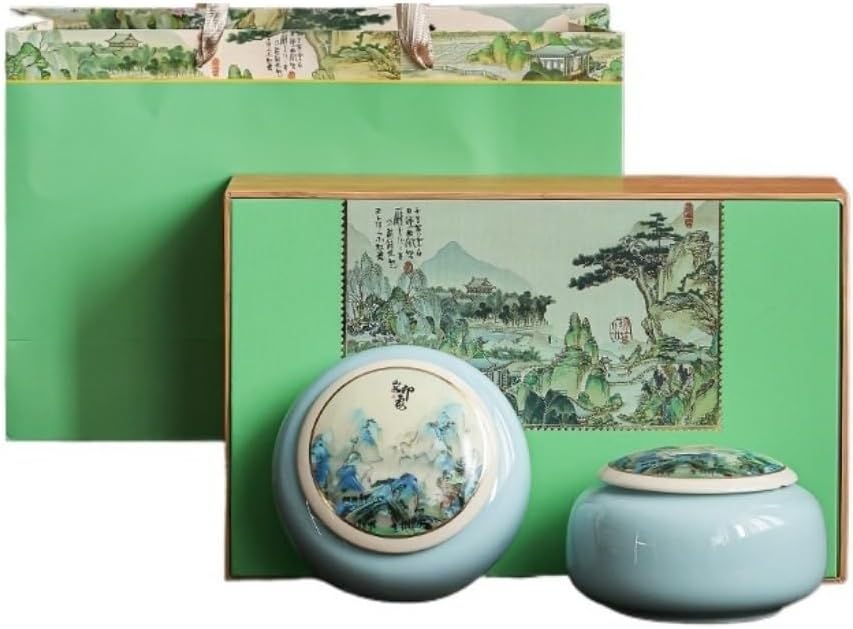 SONGCHAO Sugar Jar Ceramic Loose Tea Storage Jar Double Jar Gift Box Set Home Kitchen Seasoning Storage Jar Food Storage Jar Sealed Jar Tea Canister (Color : Green Gift Box)