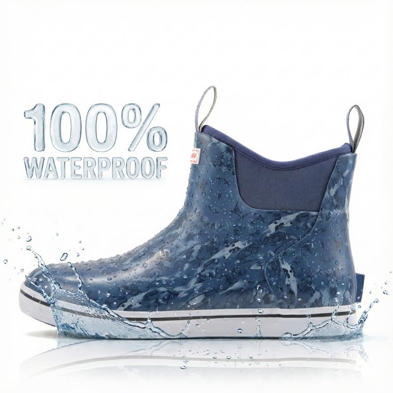 Image of SUREWAY Men's Waterproof Ankle Deck Boots | Lightweight, Professional Slip Resistant, Neoprene Rubber Rain Boots