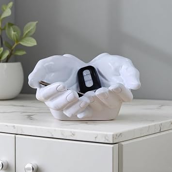Hand Key Holder Bowl Funny Entryway Key Tray for Desk & Home Decor, Cute Candy Dish for Office, Purse Bowl & Hand Statue Decor (Small White Resin)
