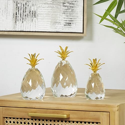 Set de 3 esculturas decorativas de piña de cristal claras miniatura 3