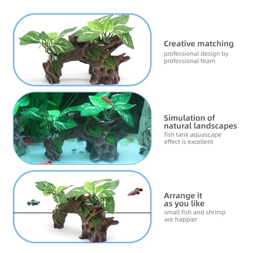 relaqcc Aquarium Decor Ornaments Artifical Driftwood Cave Fish Tank Decorations Silk Aquarium Plants for Betta Fish Tank Accessories - Image 3