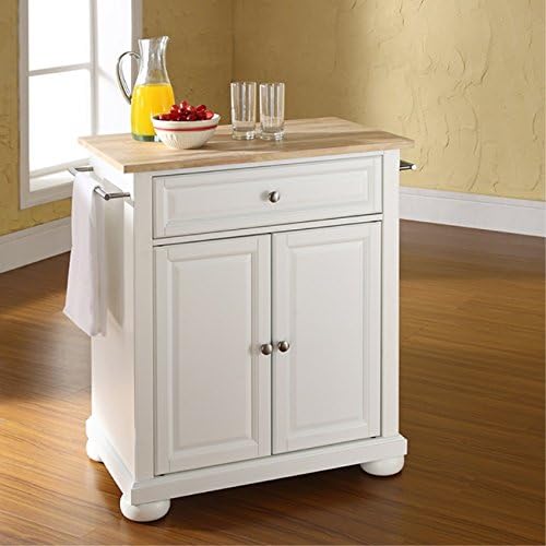 Crosley Furniture Alexandria Cuisine Kitchen Island with Natural Wood Top - White