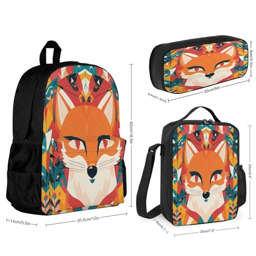 3-in-1 Backpack Combination Set Fox And Arrow Pattern Print 3Pcs Backpack Sets Travel Daypack with Lunch Bag And Cosmetic Bag2