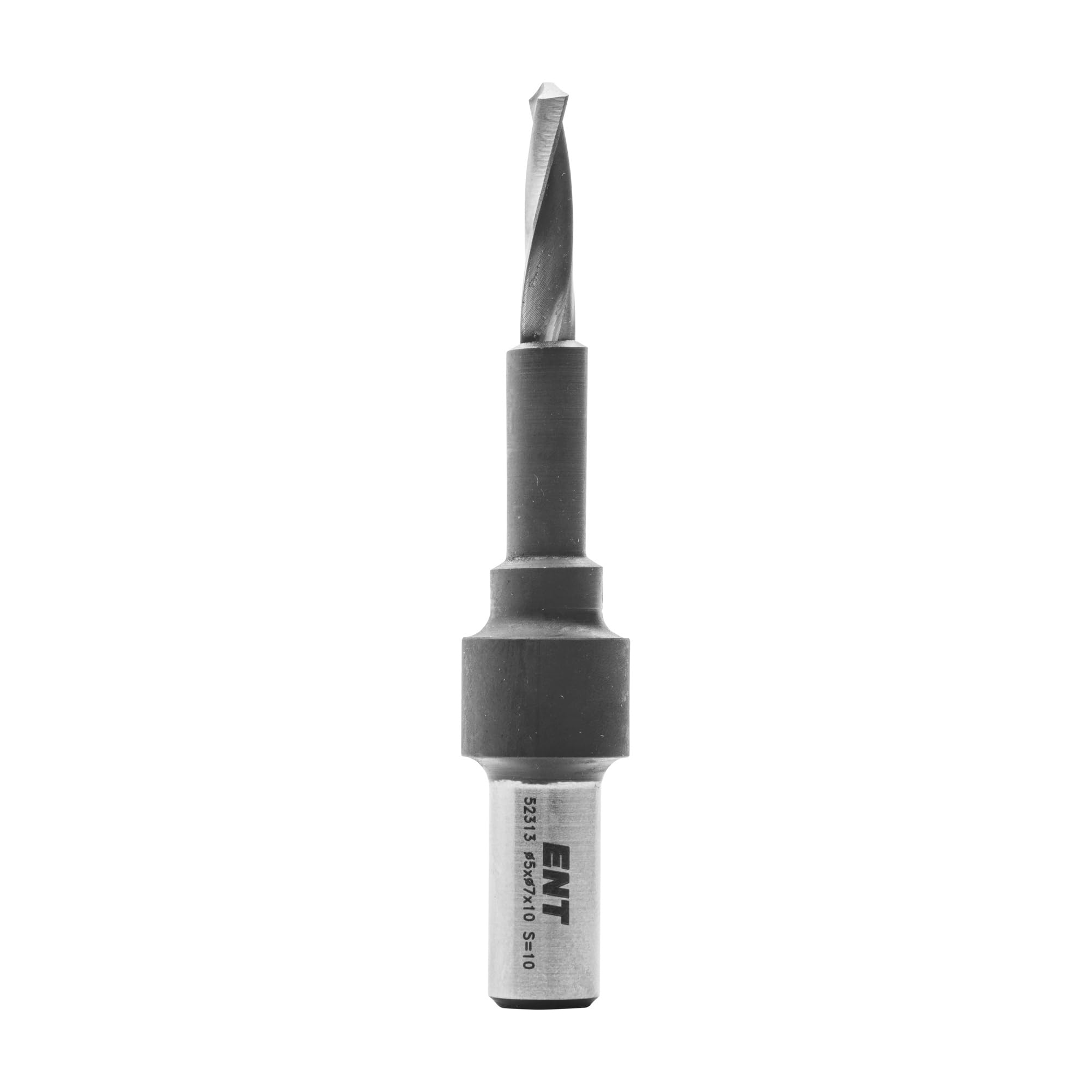 ENT 52313 Drei-Stufen-Bohrer HW (D2) 7 mm, Versenker (D1) 10 mm, NL 19 mm, E 90°, mit Spannschaft, für Einteilverbinder