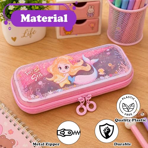 Image of WISHKEY Cartoon Theme Pencil Case Stationery Pouch, Large Capacity Mesh Pencil Pouch, Stylish Zipper Pencil Box with Pen Holder, School Supply Organizer for Students (Pack of 1, Assorted)