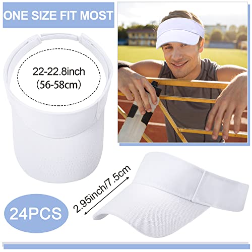 24 Pieces Sport Sun Visor Hats Adjustable Empty Top Baseball Cap Cotton Uv Protection Tennis Visors For Women Men Outdoor (White) #TOP1