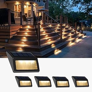 Solar Lights Outdoor, Waterproof Solar Powered Deck Step Lights for Patio Garden Backyard Garage Driveway Pathway Outside Wall Lighting (Warm White/4 Pack)